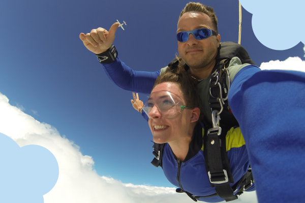 Couple skydiving